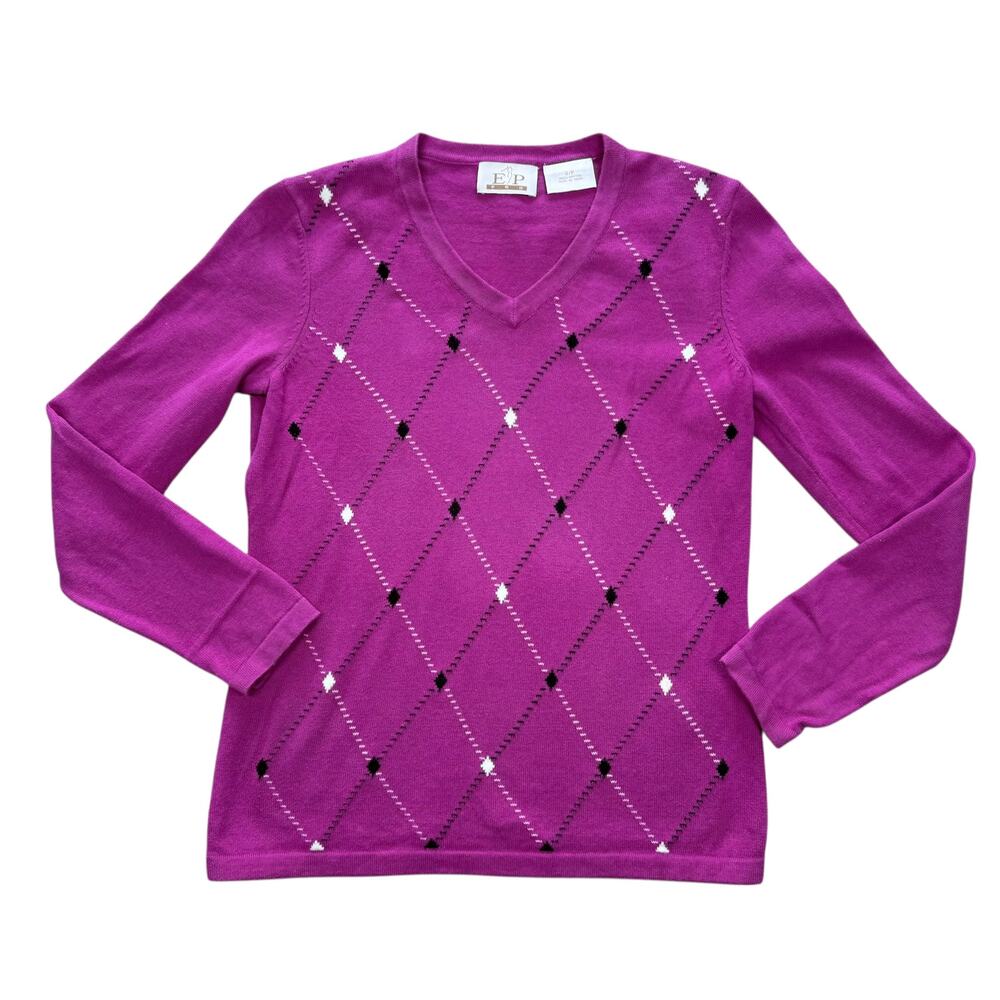 EP Pro Vintage Argyle Fuschia Cotton Sweater Small